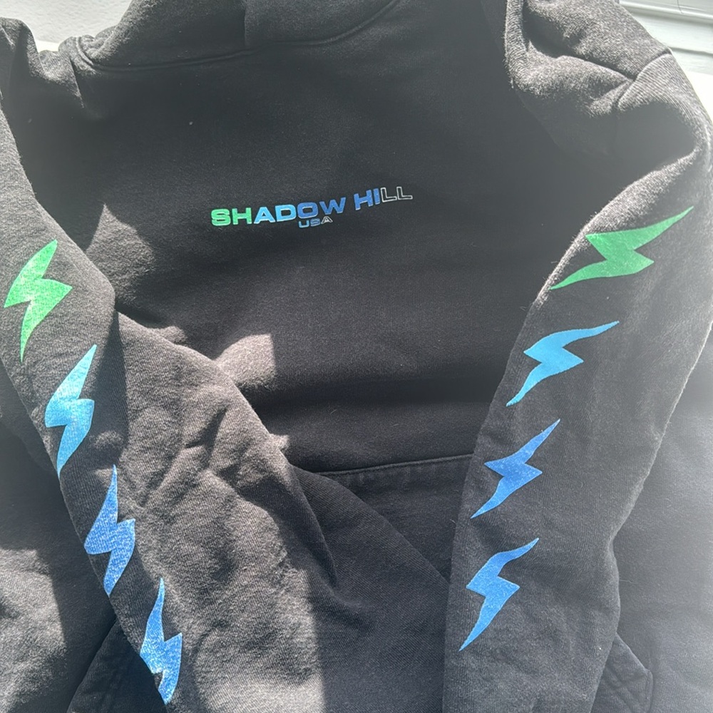 SHADOW HILL black hooded logo sweatshirt with kangaroo pocket & Lightening bolt